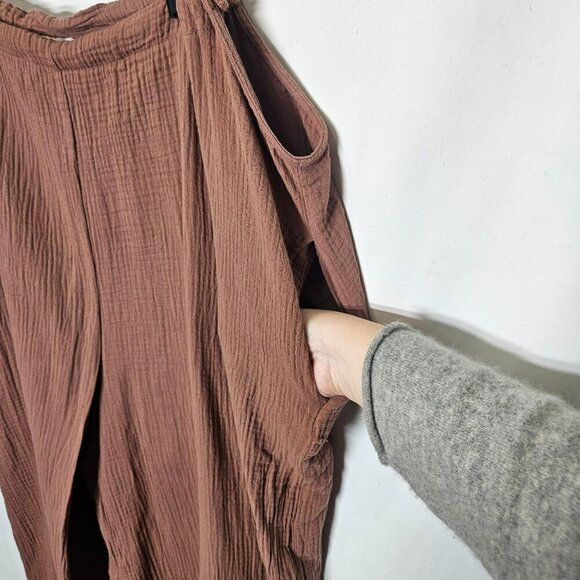 Bucket List Brown Gauzy Jumpsuit Overall Adjustable Straps Wide Legs Oversized S - Picture 10 of 13